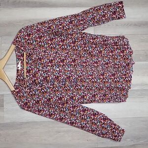 Jane And Delancey Womens Large Ditsy Floral Button Up Roll Tab Pleated V‎ Neck